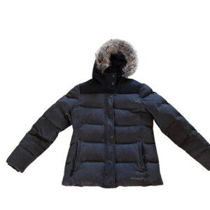 Women's Eddie Bauer Black/Grey Ski Jacket w/faux fur trimmed hood